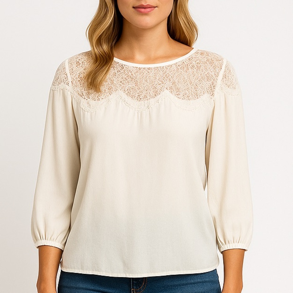Cupcakes & Cashmere White Lace Blouse | Size M | Romantic Brunch Top